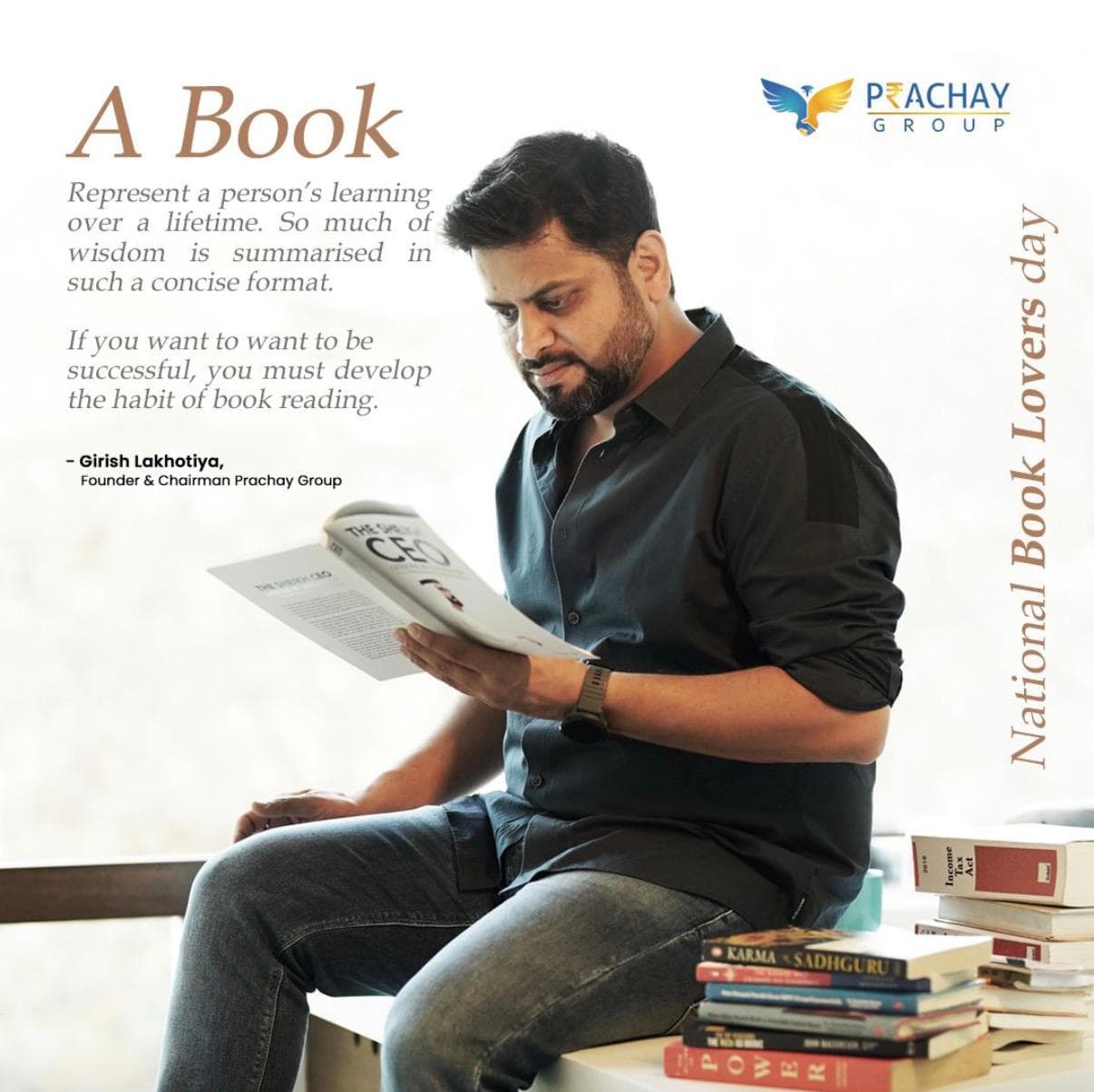 Girish Lakhotya, Founder and Chairman of Prachay Group, with a book